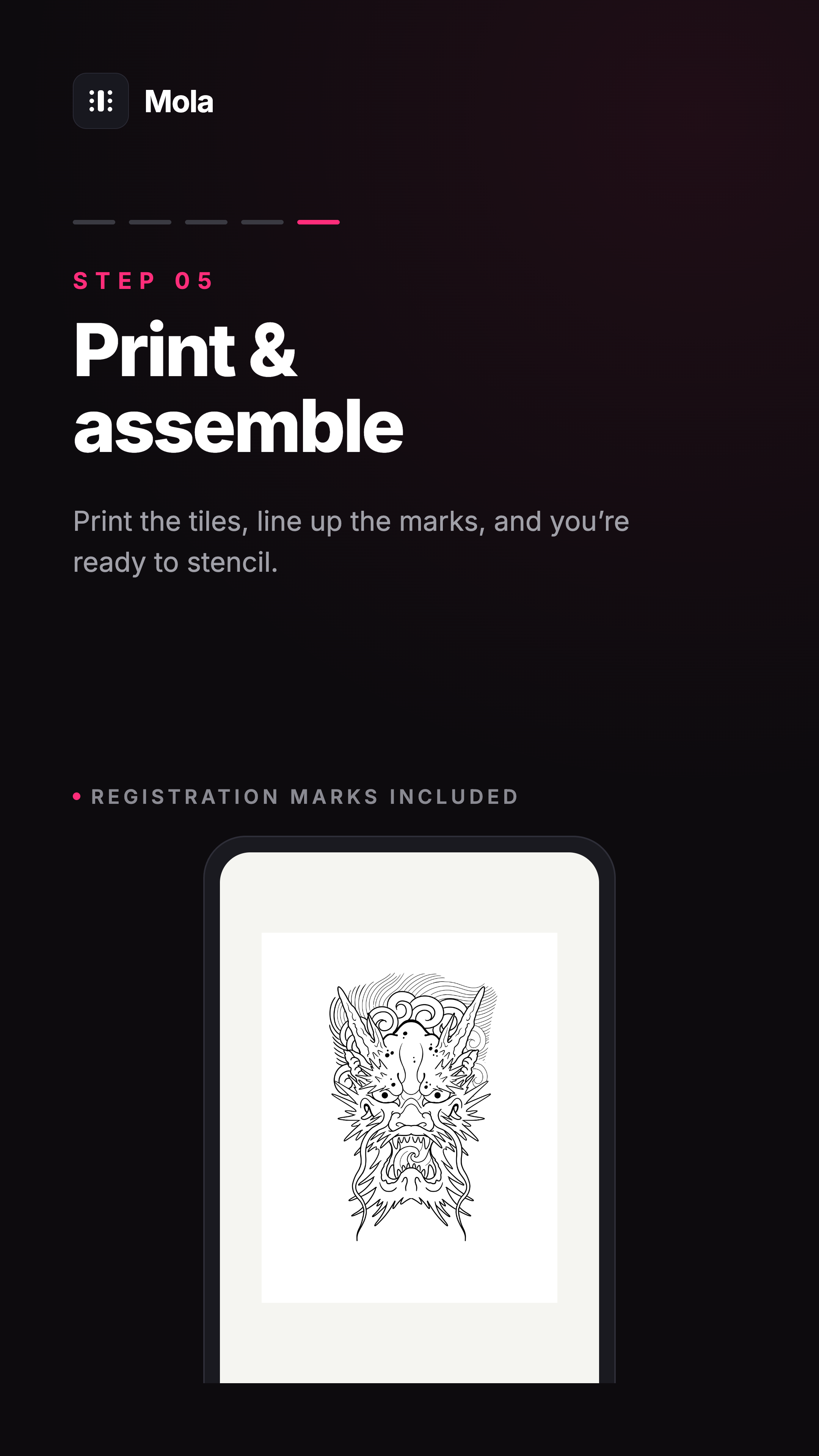 Step 5: Print on any A4 — send the PDF to any regular printer, line up the crop marks, tape the pages